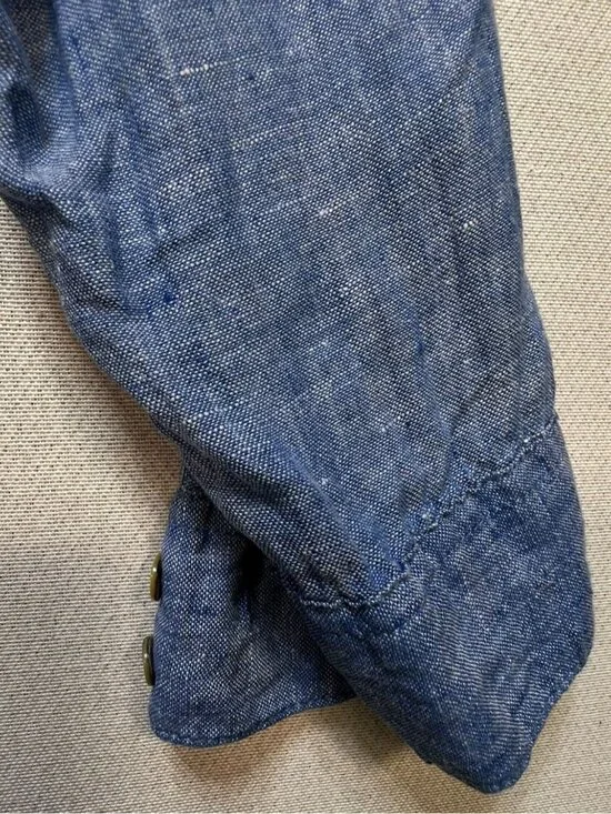 Christian Siriano Womens Button-Up Linen Shirt Medium Blue Chambray Casual Top - Picture 7 of 10